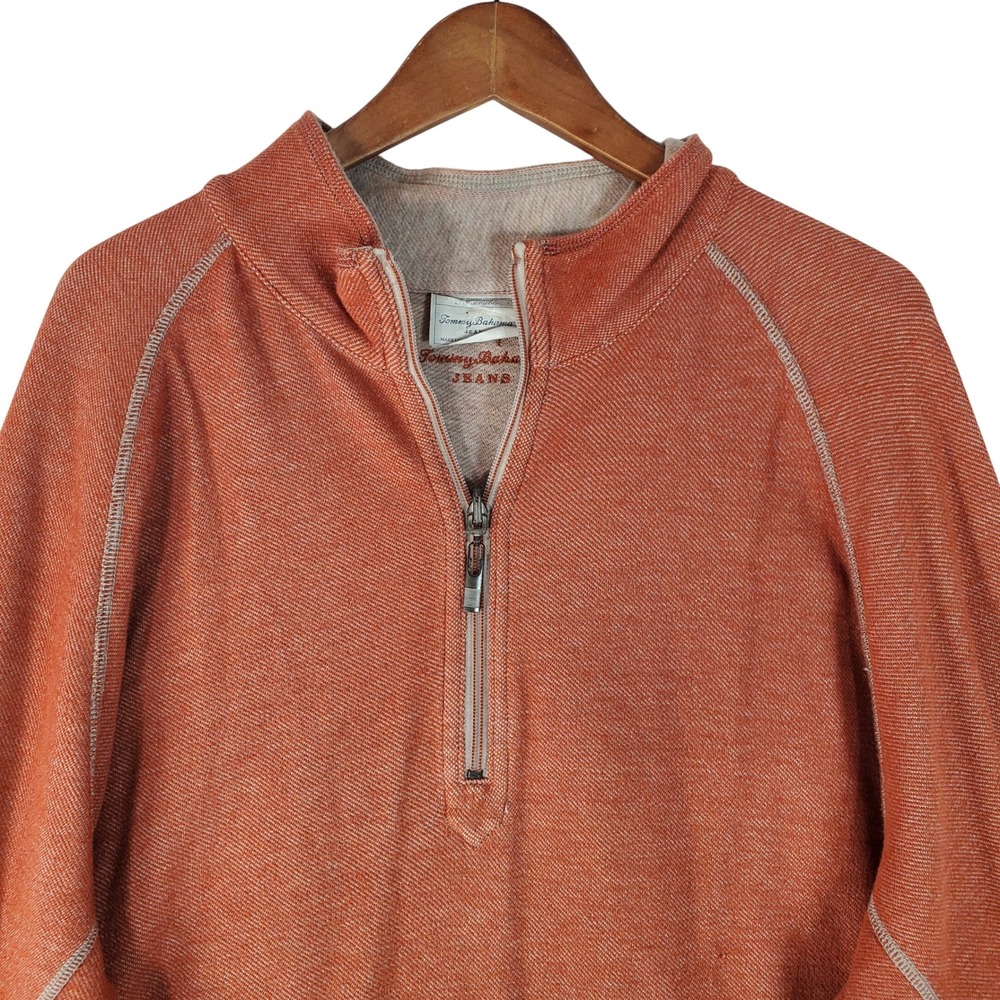 Tommy Bahama Jeans Reversible Quarter Zip Pullover Orange Heathered Mens XXL
